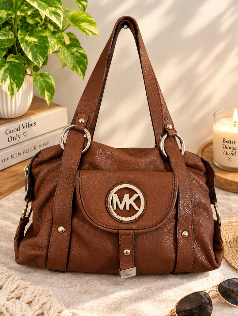 Vintage Michael Kors Brown Leather Purse/Shoulder Bag 12"x9"x3"